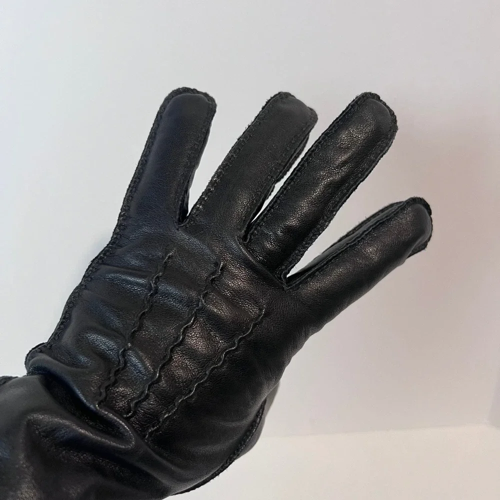 Daniel Hays Black Leather Gloves Acrylic Knit Lining Womens‎ Size M